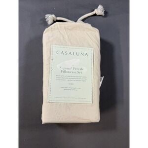 Casaluna Supima Percale Pillowcase Set King 20x40 Natural Beige 250TC Cotton